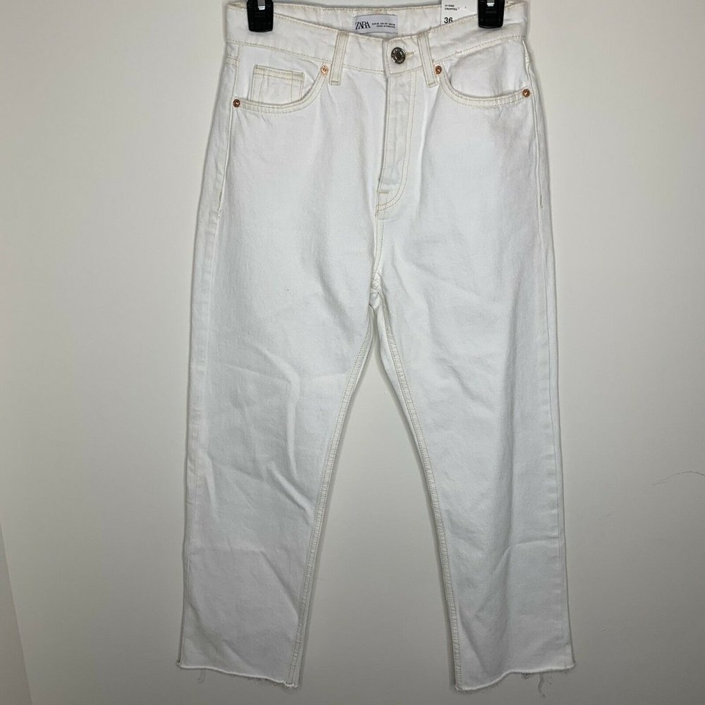 NWT Zara Womens US 4 EUR 36 White Hi Rise Cropped